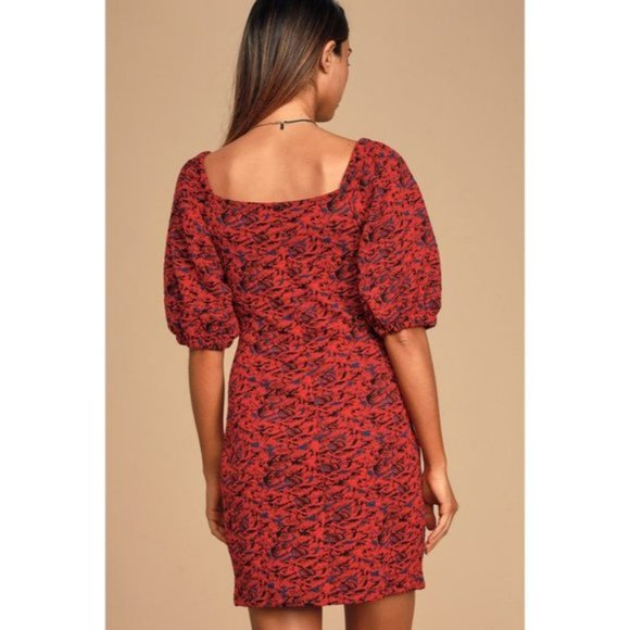 Free People red  &  blue metallic Sunset puff sleeve cold shoulder mini dress L - Picture 3 of 7